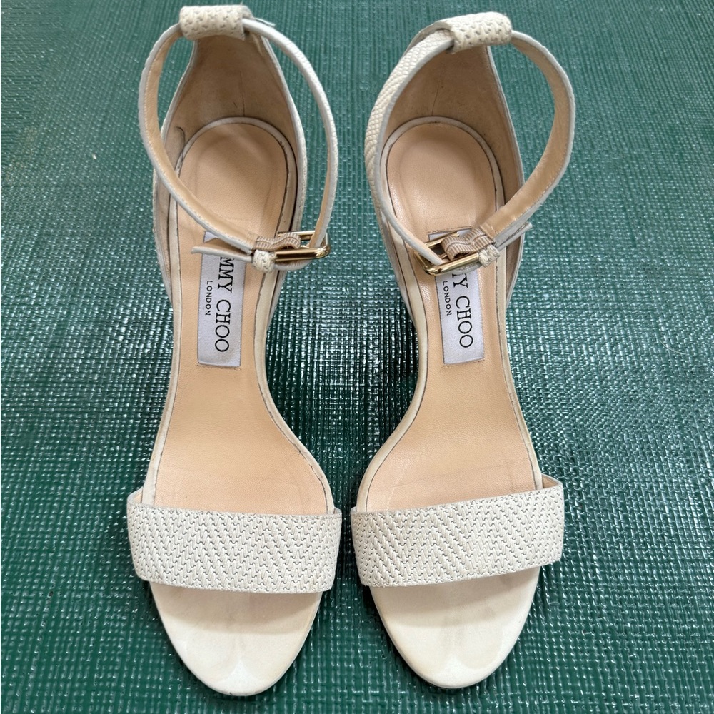 White/Cream Jimmy Choo sandals with ankle strap, 37.5